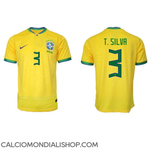 Maglie da calcio Brasile Thiago Silva #3 Prima Maglia Mondiali 2022 Manica Corta